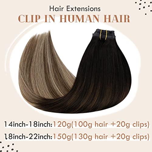 Clip in Balayage Chocolate Brown to Caramel Blonde and Brown Human  Hair Extensions - Image 43