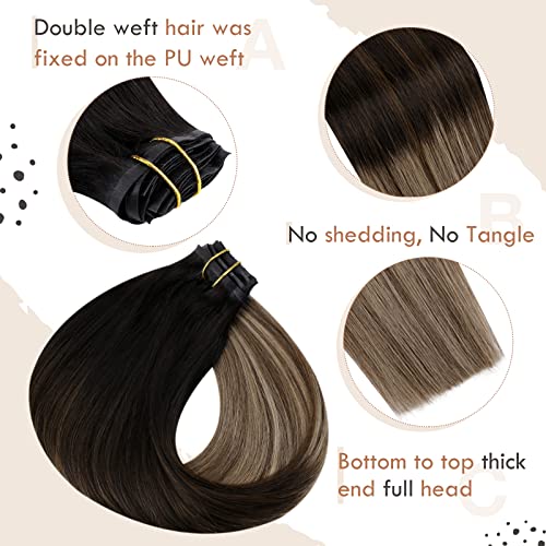 Clip in Balayage Chocolate Brown to Caramel Blonde and Brown Human  Hair Extensions - Image 44