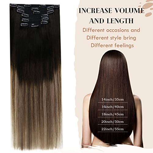 Clip in Balayage Chocolate Brown to Caramel Blonde and Brown Human  Hair Extensions - Image 46
