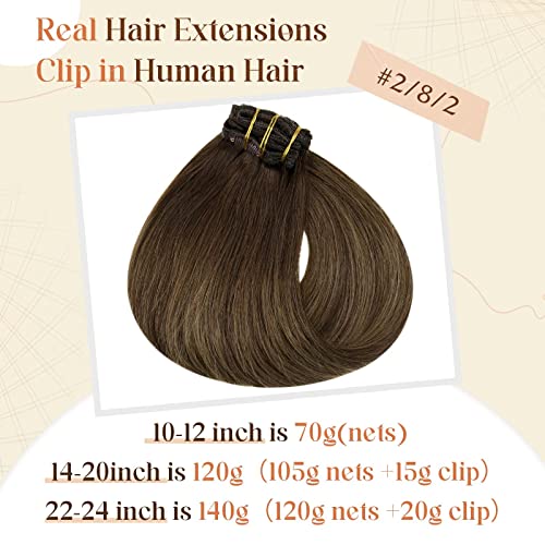 Clip in Balayage Chocolate Brown to Caramel Blonde and Brown Human  Hair Extensions - Image 49