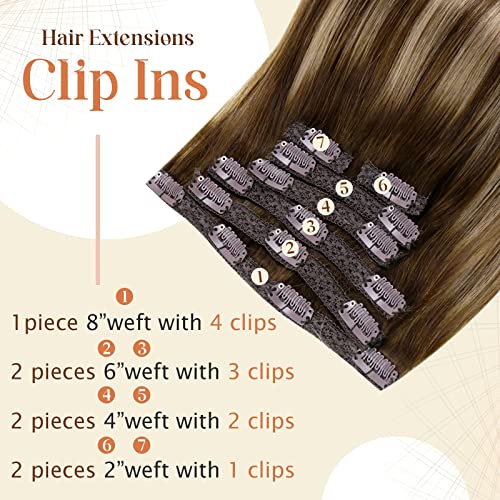 Clip in Balayage Chocolate Brown to Caramel Blonde and Brown Human  Hair Extensions - Image 5