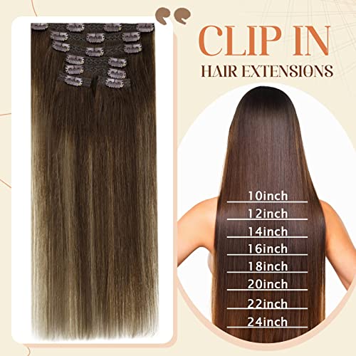 Clip in Balayage Chocolate Brown to Caramel Blonde and Brown Human  Hair Extensions - Image 50