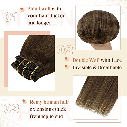 Clip in Balayage Chocolate Brown to Caramel Blonde and Brown Human  Hair Extensions - Image 51