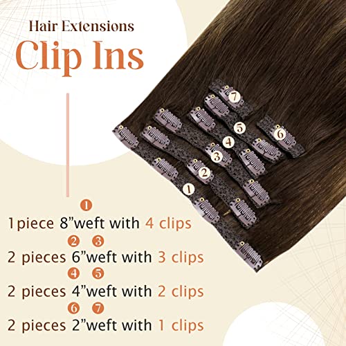 Clip in Balayage Chocolate Brown to Caramel Blonde and Brown Human  Hair Extensions - Image 52
