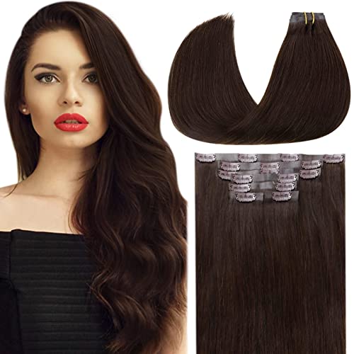 Clip in Balayage Chocolate Brown to Caramel Blonde and Brown Human  Hair Extensions - Image 53