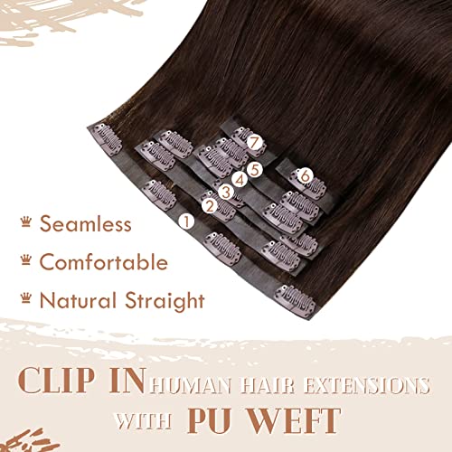 Clip in Balayage Chocolate Brown to Caramel Blonde and Brown Human  Hair Extensions - Image 54