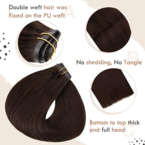 Clip in Balayage Chocolate Brown to Caramel Blonde and Brown Human  Hair Extensions - Image 56