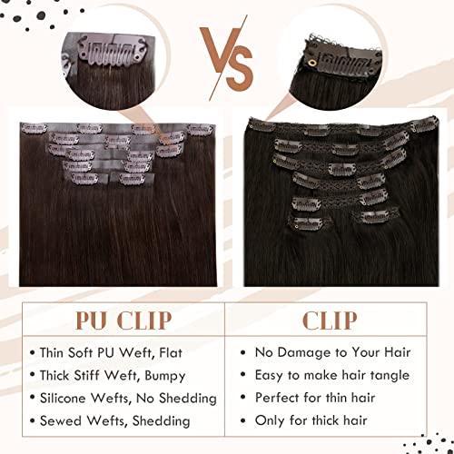 Clip in Balayage Chocolate Brown to Caramel Blonde and Brown Human  Hair Extensions - Image 57