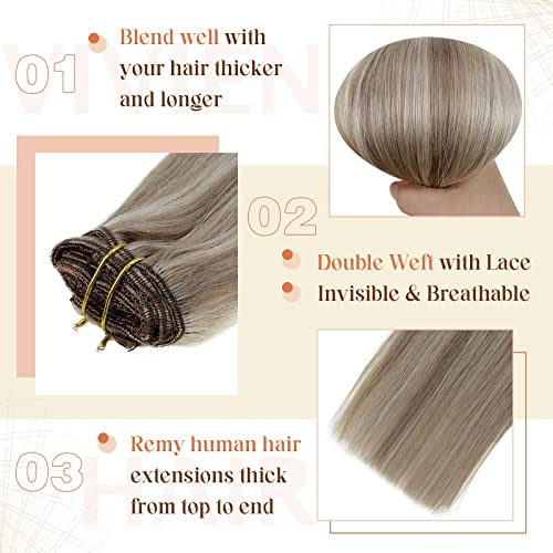 Clip in Balayage Chocolate Brown to Caramel Blonde and Brown Human  Hair Extensions - Image 68