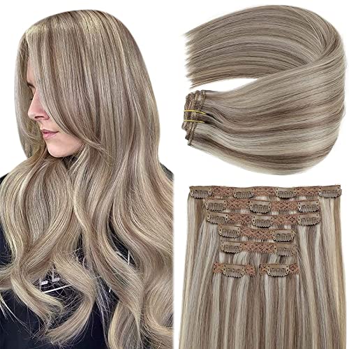 Clip in Balayage Chocolate Brown to Caramel Blonde and Brown Human  Hair Extensions - Image 80