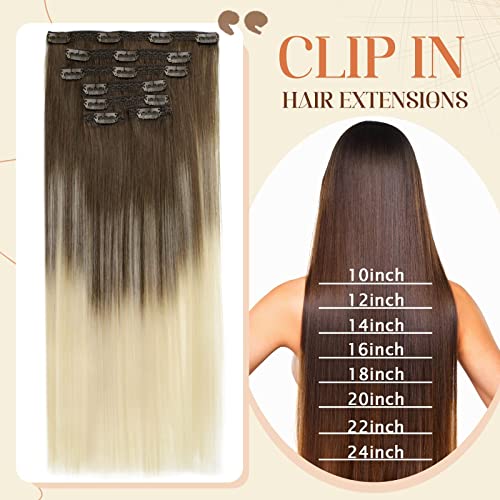 Clip in Balayage Chocolate Brown to Caramel Blonde and Brown Human  Hair Extensions - Image 83