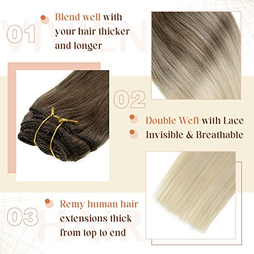 Clip in Balayage Chocolate Brown to Caramel Blonde and Brown Human  Hair Extensions - Image 84