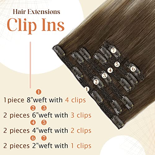 Clip in Balayage Chocolate Brown to Caramel Blonde and Brown Human  Hair Extensions - Image 85