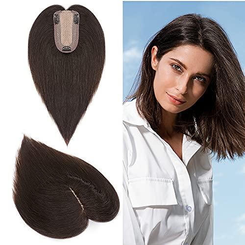 Clip in Hair Topper Human Hair with Silk Base Hairpiece - Image 13