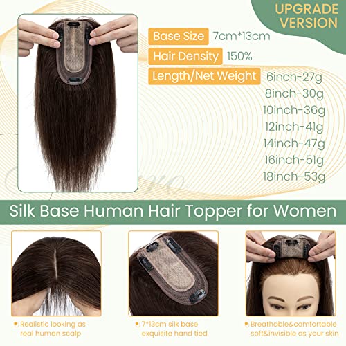 Clip in Hair Topper Human Hair with Silk Base Hairpiece - Image 14