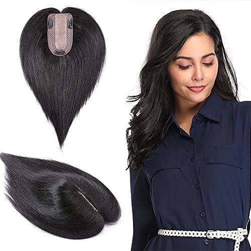 Clip in Hair Topper Human Hair with Silk Base Hairpiece - Image 19