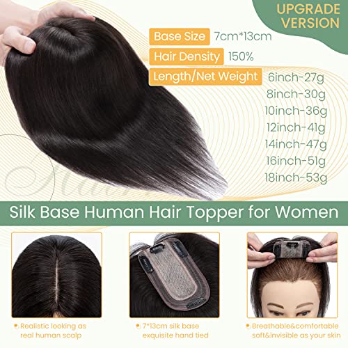 Clip in Hair Topper Human Hair with Silk Base Hairpiece - Image 20