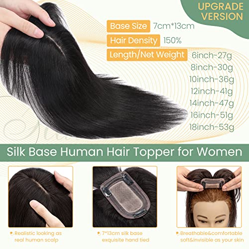 Clip in Hair Topper Human Hair with Silk Base Hairpiece - Image 53
