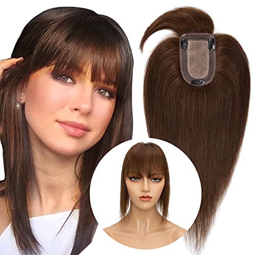 Clip in Hair Topper Human Hair with Silk Base Hairpiece - Image 59