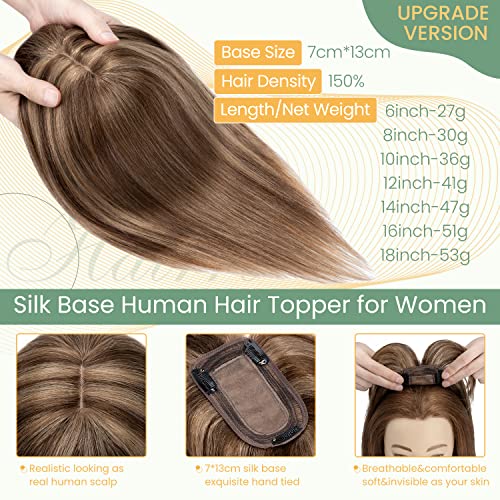 Clip in Hair Topper Human Hair with Silk Base Hairpiece - Image 66