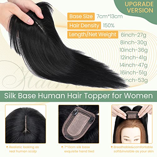 Clip in Hair Topper Human Hair with Silk Base Hairpiece - Image 73