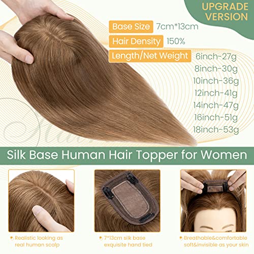 Clip in Hair Topper Human Hair with Silk Base Hairpiece - Image 79