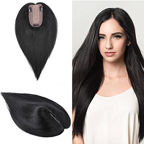 Clip in Hair Topper Human Hair with Silk Base Hairpiece - Image 8