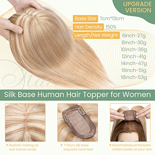 Clip in Hair Topper Human Hair with Silk Base Hairpiece - Image 85