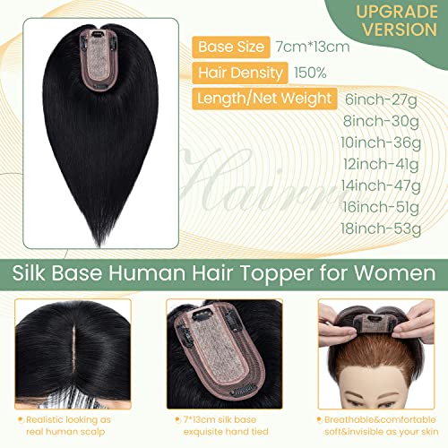 Clip in Hair Topper Human Hair with Silk Base Hairpiece - Image 9