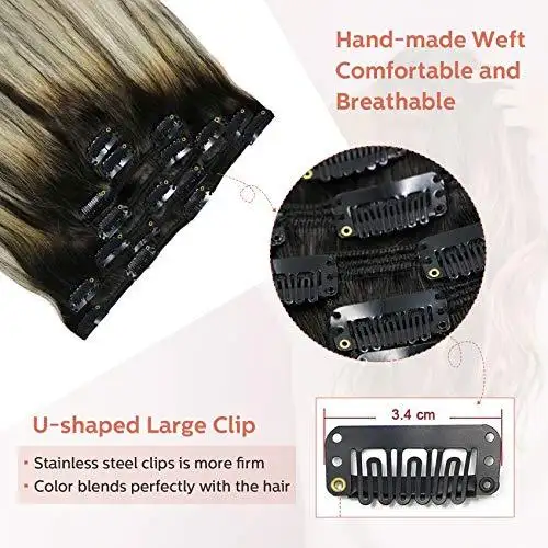 Clip In Human Hair Extensions Thicken Double Weft 9A Brazilian Hair 7pcs - Image 11