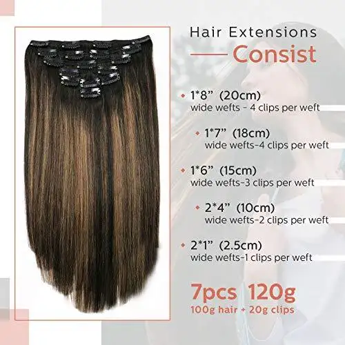 Clip In Human Hair Extensions Thicken Double Weft 9A Brazilian Hair 7pcs - Image 2
