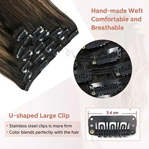 Clip In Human Hair Extensions Thicken Double Weft 9A Brazilian Hair 7pcs - Image 5