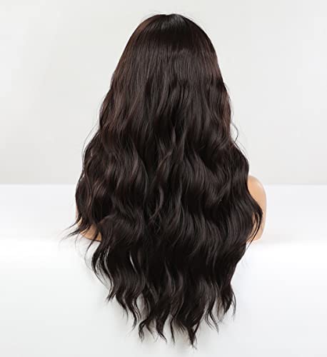 Dark Brown Wavy Wig with Blunt Bangs - Image 2