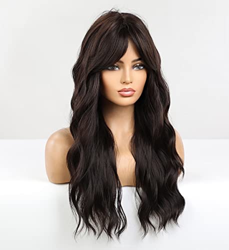 Dark Brown Wavy Wig with Blunt Bangs - Image 5