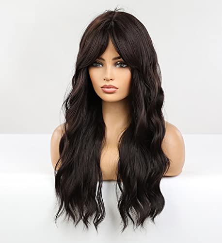 Dark Brown Wavy Wig with Blunt Bangs - Image 6