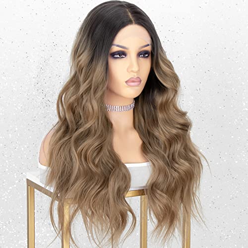 Curly Ash Blonde Lace Front Wig with Dark Roots - Image 4