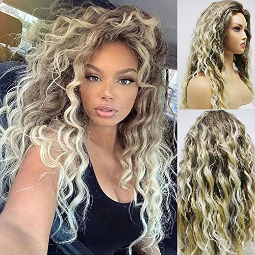Curly blonde brown reverse ombre wig - Image 44