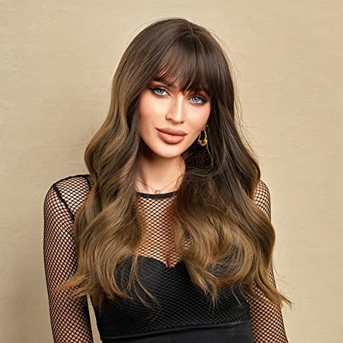 Curly long brown heat friendly wig with bangs - Image 4