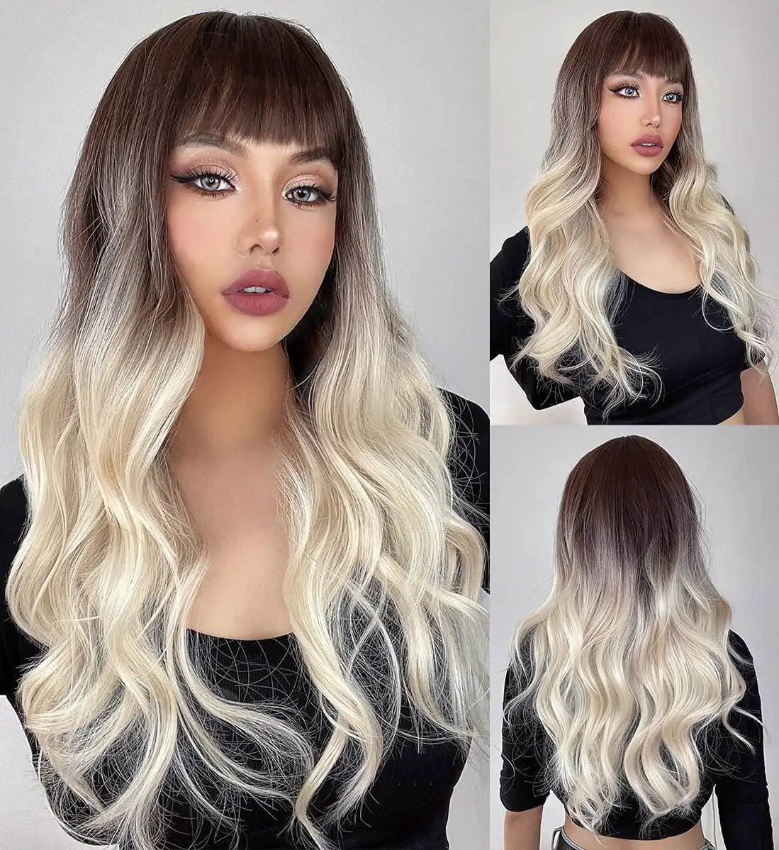 Dark Brown Ombre Platinum Blonde Wig - Image 3