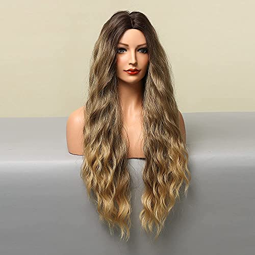 Dark Brown Roots to Blonde Middle Part Wigs Heat Resistant Wig - Image 4