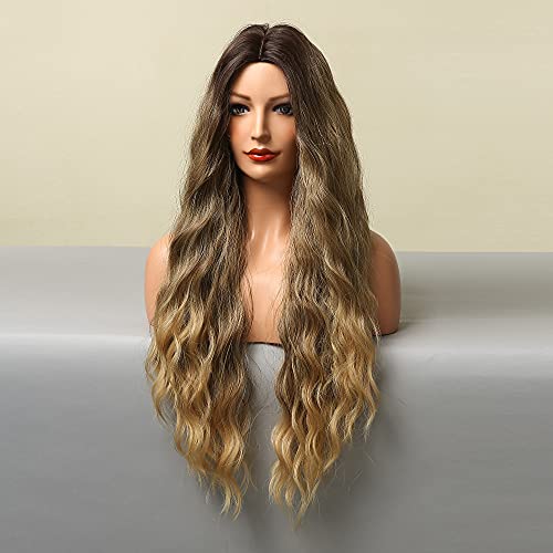 Dark Brown Roots to Blonde Middle Part Wigs Heat Resistant Wig - Image 5
