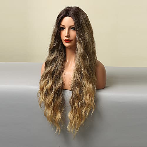 Dark Brown Roots to Blonde Middle Part Wigs Heat Resistant Wig - Image 6