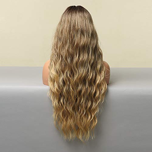 Dark Brown Roots to Blonde Middle Part Wigs Heat Resistant Wig - Image 7
