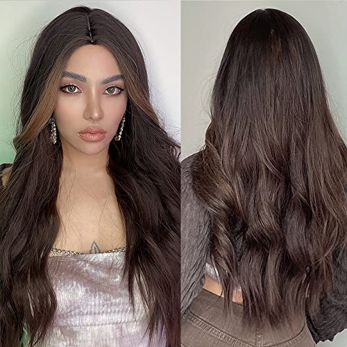 Dark Brown Synthetic Heat Resistant Fibre Wig with Front Bold Highlight - Image 2