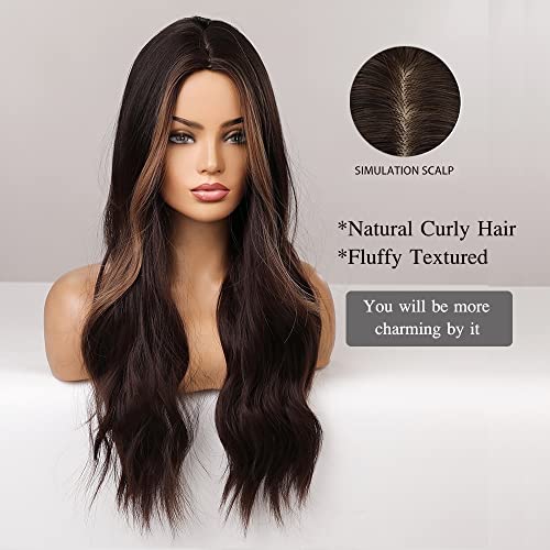 Dark Brown Synthetic Heat Resistant Fibre Wig with Front Bold Highlight - Image 3