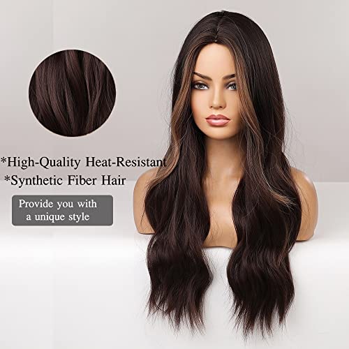 Dark Brown Synthetic Heat Resistant Fibre Wig with Front Bold Highlight - Image 5