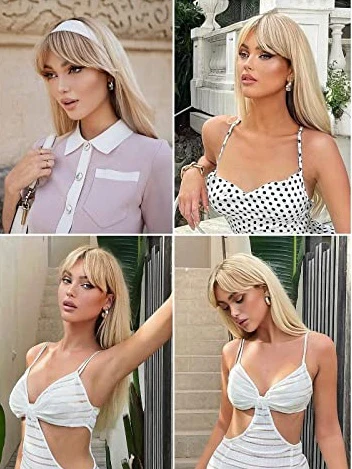 Dark Rooted Long Blonde Wig with Bangs - Image 5