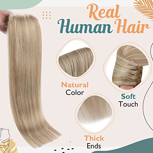Double Weft Ash Blonde Mix Bleach Blonde Human Hair Clip on Hair Extensions - Image 3