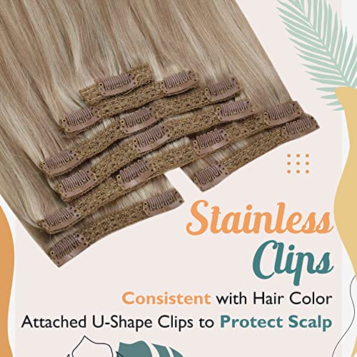 Double Weft Ash Blonde Mix Bleach Blonde Human Hair Clip on Hair Extensions - Image 4
