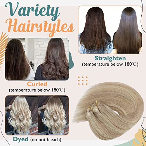 Double Weft Ash Blonde Mix Bleach Blonde Human Hair Clip on Hair Extensions - Image 5